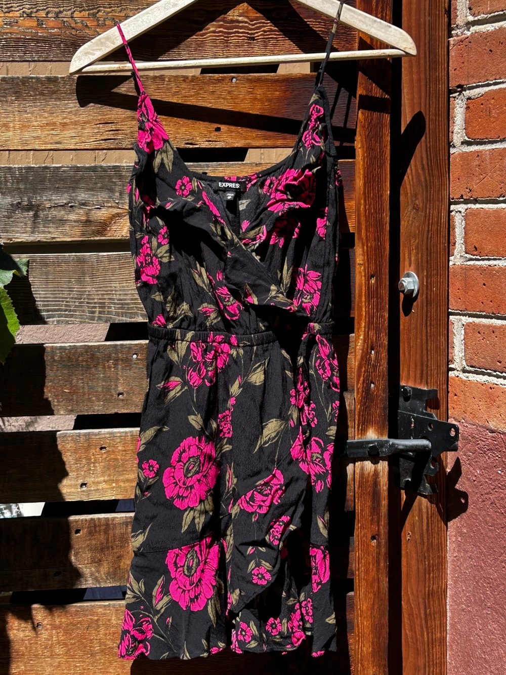 Express Black Mini Dress with Hot Pink Floral Accents
